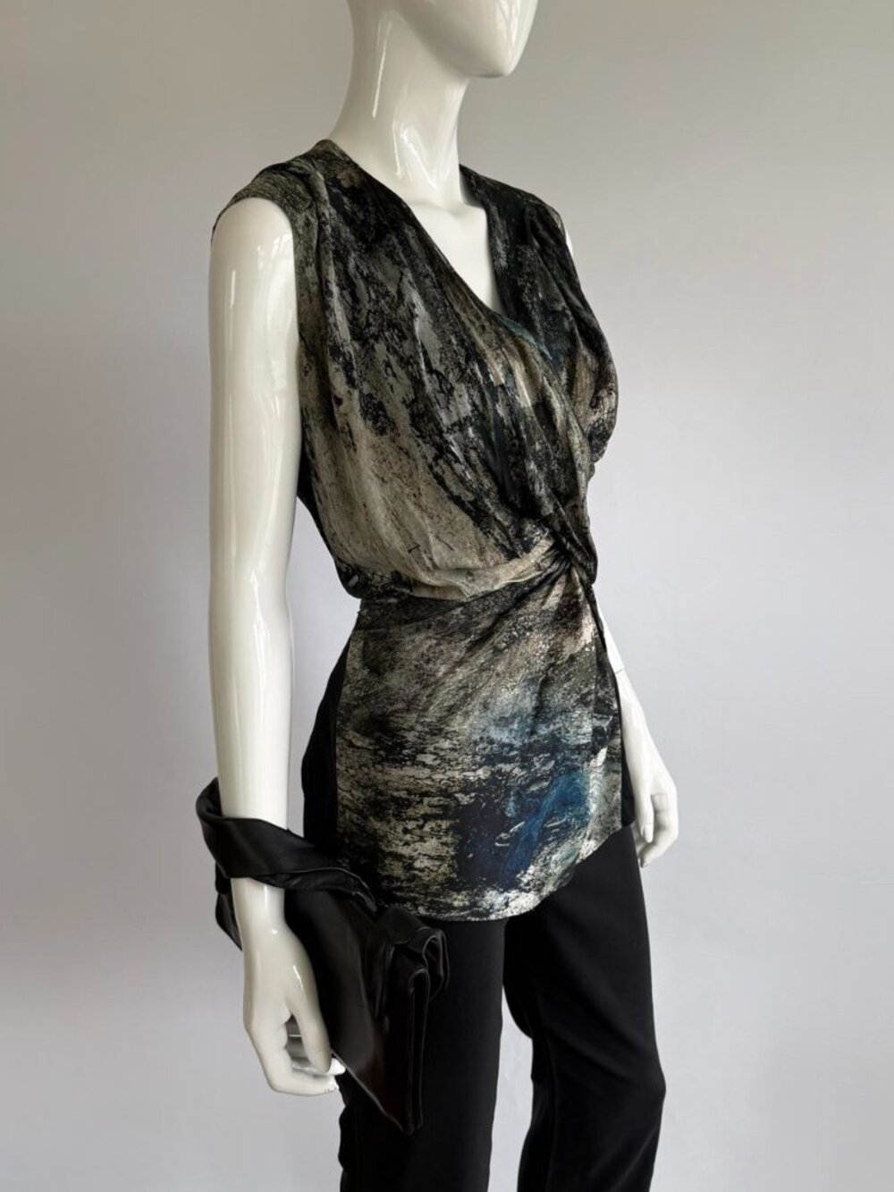 HELMUT LANG Avant Garde Asymmetrical Draped Silk Top
